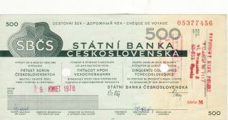 Vintage Traveller Cheque 500 Korun Czechoslovakia Russian Text 1970s 