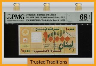 Tt Pk 86b 2008 Lebanon Banque Du Liban 10000 Livres Pmg 68q Tied As Best