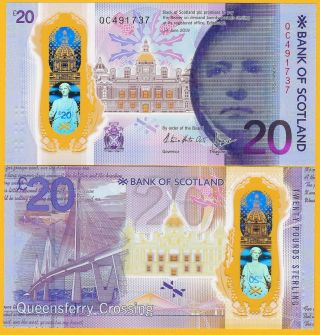 Scotland 20 Pounds 2020 Bank Of Scotland Commemorative Prefix Qc Unc Polymer