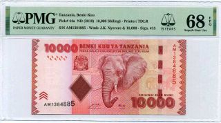 Tanzania 10000 Shillingi Nd 2010 P 44 A 15th Gem Unc Pmg 68 Epq Top Pop
