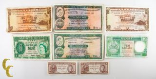 1945 - 1985 Hong Kong 8 Pc Notes $1,  $5,  $10 (f - Unc) Fine To Uncirculated Cond.