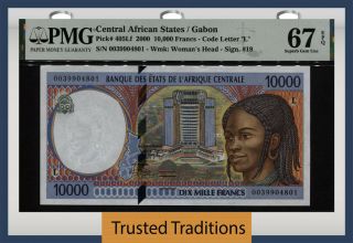 Tt Pk 405lf 2000 Central African States 10000 Francs Pmg 67 Epq Whoa