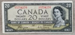 1954 Canadian $20.  00 Bill Paper Currency Money Devils Face.