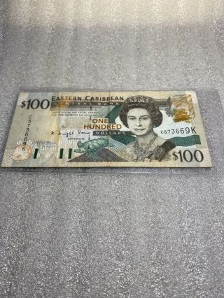 1998 Eastern Caribbean $100 Dollars Currency Banknote - St Kitts
