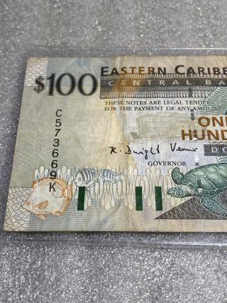 1998 Eastern Caribbean $100 Dollars Currency Banknote - St Kitts 3