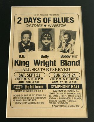 B.  B.  King Betty Wright Bobby " Blue " Bland Concert Handbill Flyer 1978 York