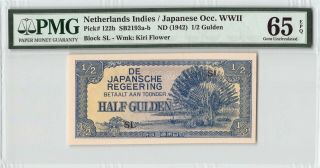 Netherlands Indies/japan Occ.  Wwii Nd (1942) P - 122b Pmg Gem Unc 65 Epq 1/2 Gulden