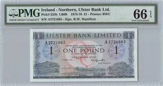 Northern Ireland,  Ulster Bank 1973 P - 325b Pmg Gem Unc 66 Epq 1 Pound