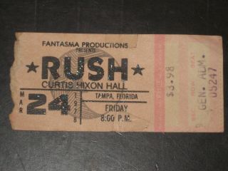 Rush 1978 Ticket Stub Curtis Hixon Hall Tampa Farewell To The Kings Tour