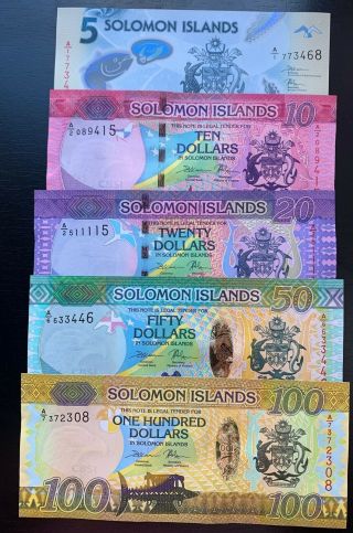 Solomon Islands 5 10 20 50 100 Dollars 2013 - 2019 Year P - Unc Set