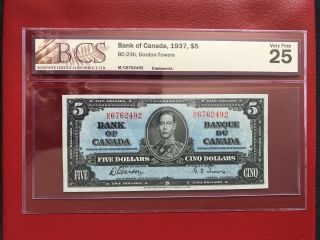 1937 Bank Of Canada $5 Banknote Bcs Vf25:,  Ungraded