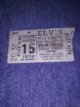 Elvis Concert Ticket Stub - Stokely Athletic Center Knoxville Tn - 1974