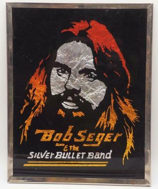 Vintage 80s Bob Seger Silver Bullet Band Carnival Prize Glass Mirror Framed