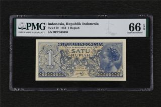 1954 Indonesia Republik Indonesia 1 Rupiah Pick 72 Pmg 66 Epq Gem Unc