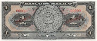 México 1 Peso Nd.  1936 P 28c Series C Specimen Uncirculated Banknote