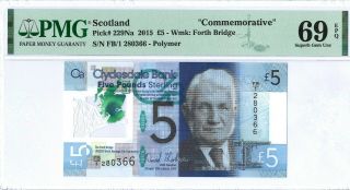 Scotland (clydesdale Bank) 5 Pounds 2015 Pmg 69 Epq S/n Fb/1 280366 Comm.  Polymer