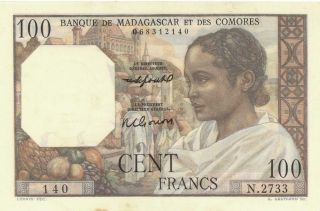 Madagascar 100 Francs Currency Banknote 1950 Xf