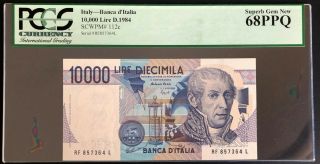 1984 Italy,  Unc 10000 Lire Banknote P - 112c - Grade 68 Ppq