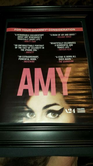 Amy Winehouse Amy Documentary Grammy Consideration Promo Poster Ad Framed