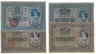 Hungary Magyarorszag Ovp Set 1,  000,  10,  000 Kronen / Korona 1902 - 1918