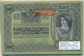 Austria Bundle 30 Notes 10.  000 Kronen (1919) Old Date 1918 P 65 Vf/vf,