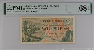 Indonesia 1 Rupiah 1961 P 78 Gem Unc Pmg 68 Epq
