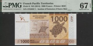 Tt Pk 6 Nd (2014) French Pacific Territories 1000 Francs Tortoise Pmg 67q