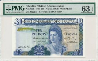 Government Of Gibraltar Gibraltar 10 Pounds 1986 Pmg 63epq