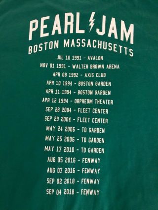 Pearl Jam boston t shirt fenway park xxl 2x 2018 pj tour green clover 3