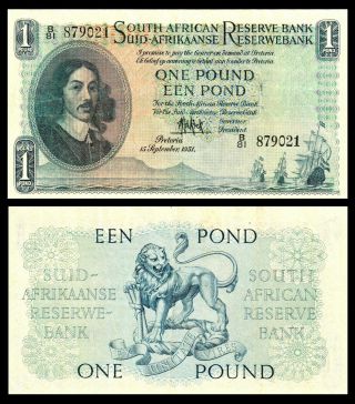 South Africa,  1 One Pound £1 Nd 1951,  P - 92 Wmk: J.  Van Riebeeck Xf
