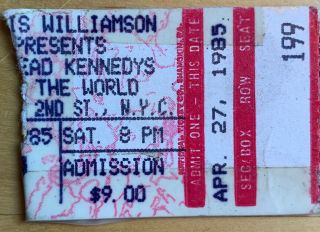 1985 Dead Kennedys Butthole Surfers The World Nyc Concert Ticket Stub 4/27 Les