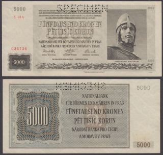 Bohemia & Moravia 5000 Korun 1944 Specimen (au - Unc) Banknote P - 17s