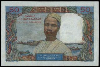 Madagascar & Comoros 50 Francs First Issue 1950 - 51 Pick 45a Xf No Pin Holes Rr