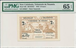 Trésorerie De Nouméa Caledonia 2 Francs 1943 Pmg 65epq