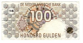 Netherlands 100 Gulden Crisp Vf/xf Banknote (1992) P - 101 Prefix 1183 Paper Money