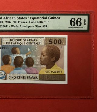 2002 - Central Africa States/equatorial Guinea - 500 Francs Note,  Pmg Gem Unc 66 Epq.
