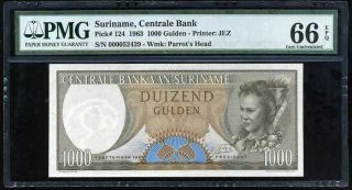 Suriname 1000 1,  000 Gulden 1963 P 124 Unc Pmg 66 Gem Unc Epq