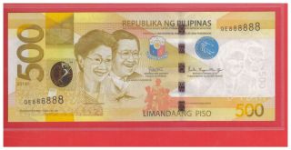 2018 F Philippines 500 Peso Ngc Duterte & Espenilla Solid No.  Banknote Qe 888888