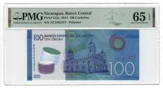 P - 212a 2014 100 Cordobas,  Nicaragua Banco Central,  Pmg 65epq Gem