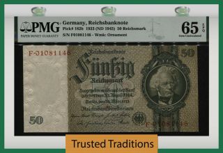 Tt Pk 182b 1933 Germany Reichsbanknote 50 Reichsmark Pmg 65 Epq Gem Uncirculated