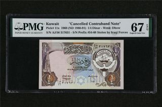 1968 Kuwait " Cancelled Contraband Note " 1/4 Dinar Pick 11x Pmg 67 Epq Gem Unc