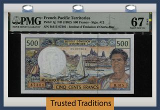 Tt Pk 1g Nd (1992) French Pacific Territories 500 Francs Pmg 67 Epq Gem