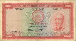 Portuguese Guinea 1000 Escudos Currency Banknote 1964