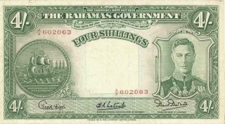 Bahamas 4 Shillings Currency Banknote 1936