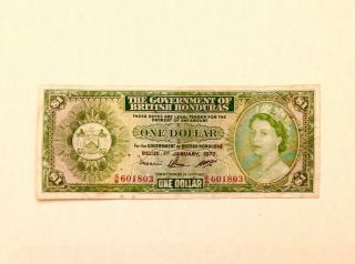 1972 British Honduras One $1 Dollar Banknote Elizabeth Ii P 28c
