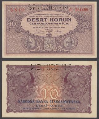 (b39) Czechoslovakia 10 Korun 1927 Specimen (xf) Crisp Banknote P - 20s