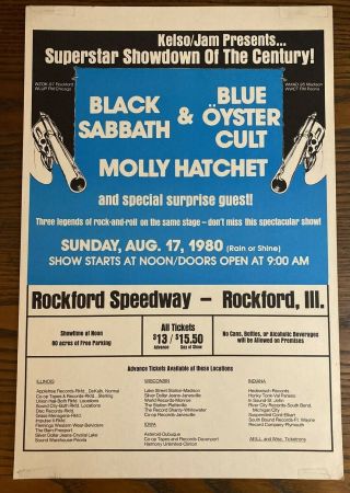 Black Sabbath Blue Oyster Cult Poster 1980 Molly Hatchett Rockford Speedway Il
