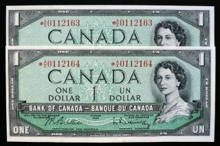 1954 Bank Of Canada $1 Dollar Consecutive Replacement Note A/a Bc - 37ba