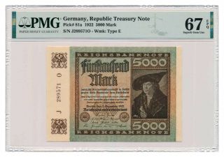 Germany Banknote 5000 Mark 1922 Pmg Ms 67 Epq Gem Uncirculated