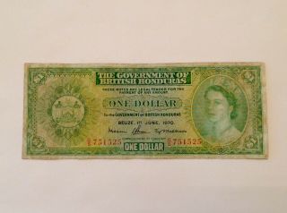 1970 British Honduras One $1 Dollar Banknote Elizabeth Ii P 28c